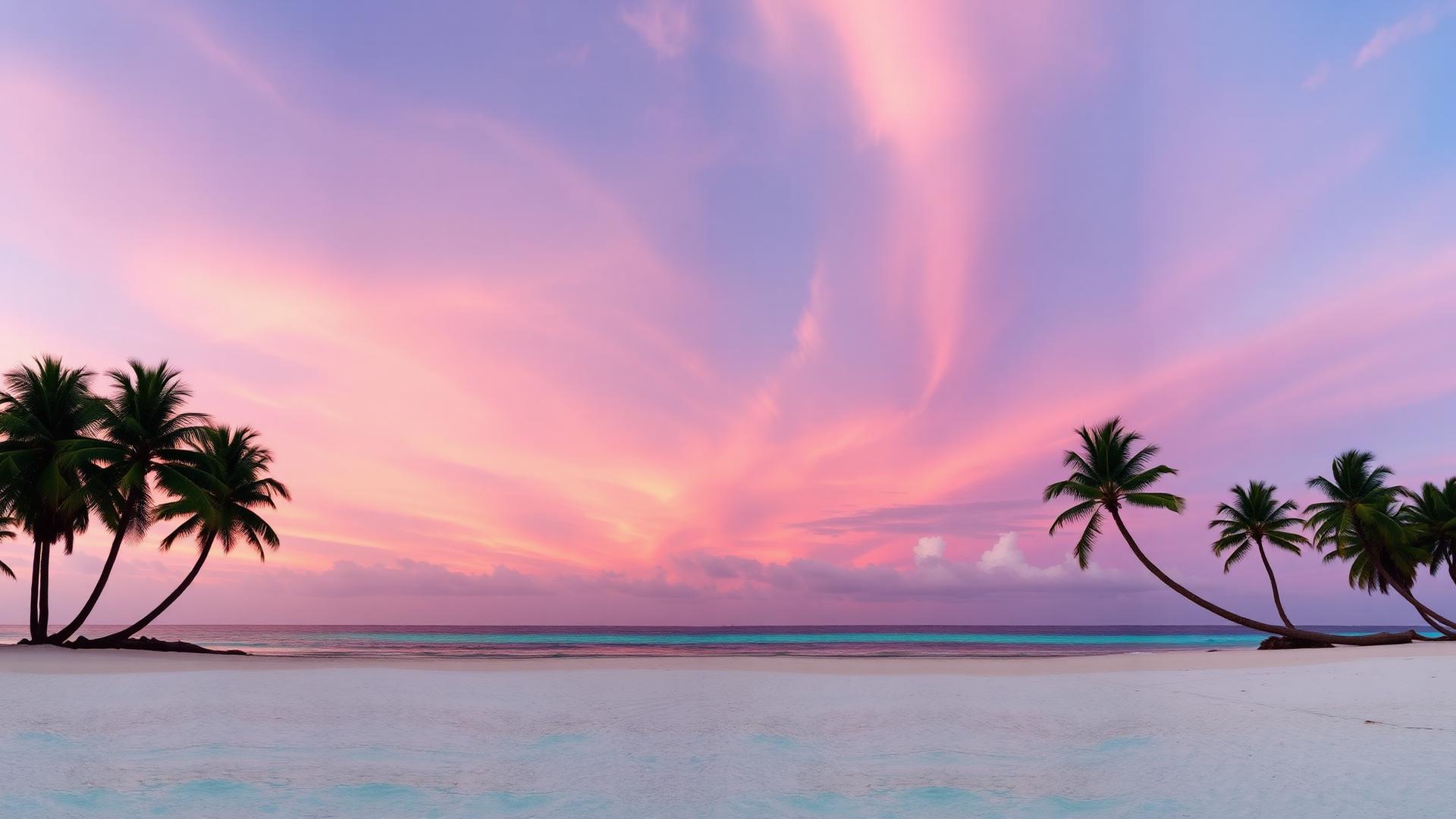 Tropical beach at sunset, the signature scenery of Loveydovey AI